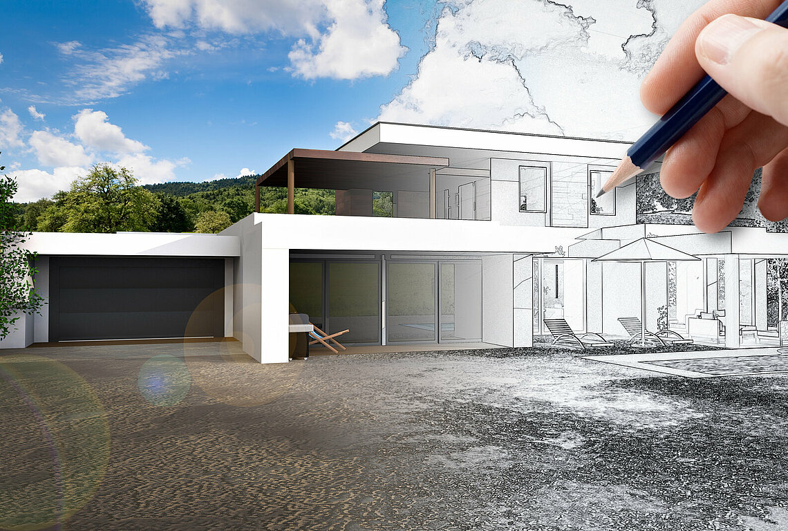 nowy dom z bramą garażową